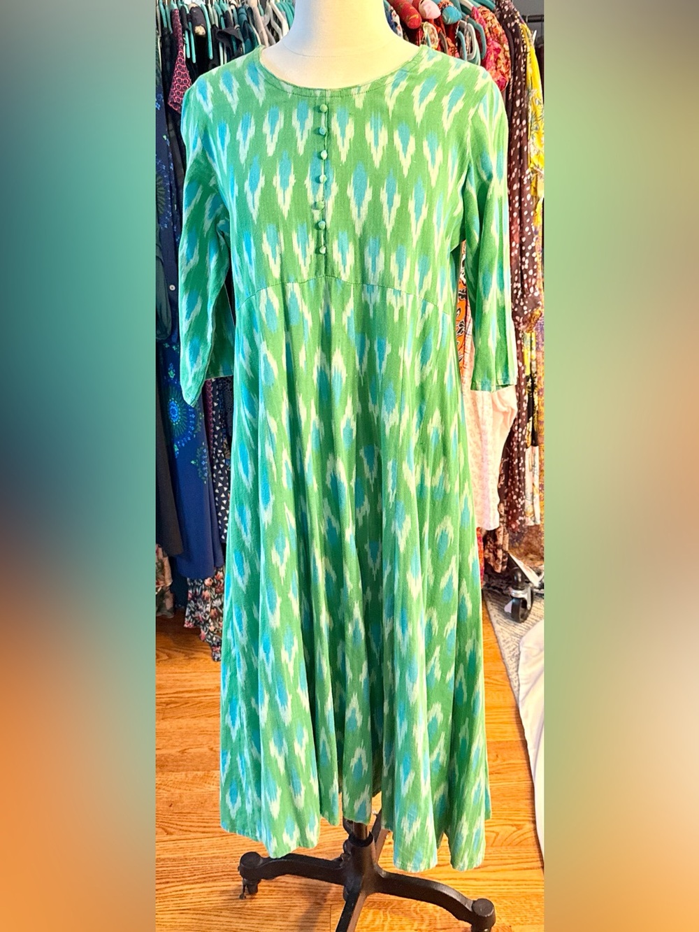 D.V. FASHIONS Linen Ikat Print Boho Dress